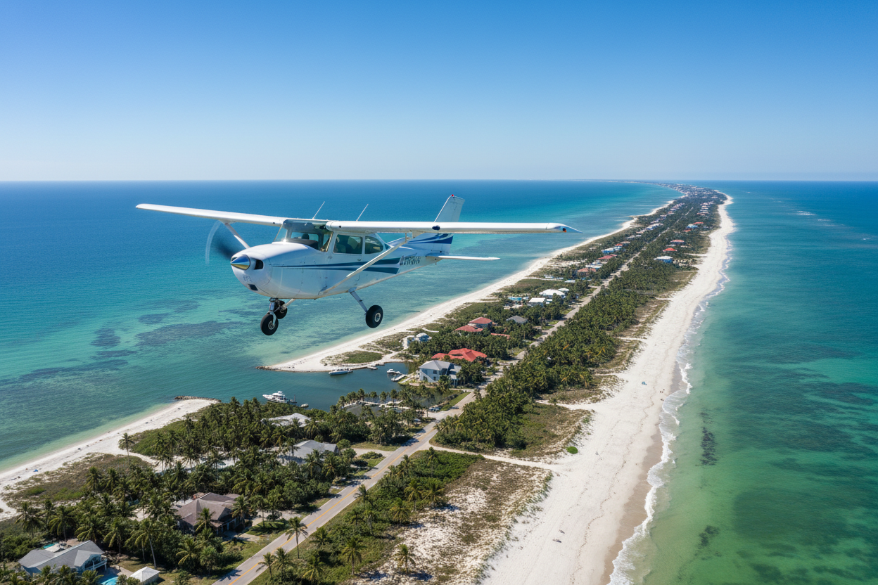 un cessna 172 che vola sulle coste della Florida